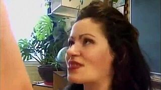 two girls in a threesome anal, horny slut licking shaved pussy and getting cumshot