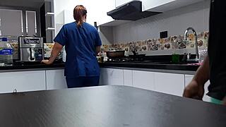 Hey, I talked the curvy Colombian employee into fucking in the kitchen! 😏