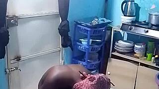 Ebony Woman With Big Tits Gets Bent Over For Doggystyle Fuck In Kitchen