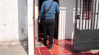 Strange thief bangs busty Latina outdoors.