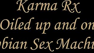 oiled-up teen karma rx rides the sybian machine for a tight amateur orgasm