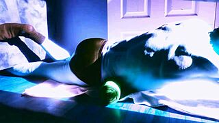 sped up stretching on the floor with a roller and briefs for sun and relief in winter december 2021