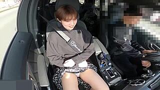 Japanese teen beauty masturbates in car