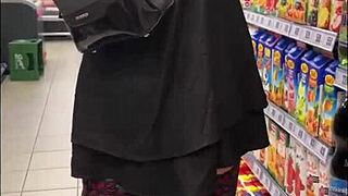 Sloppy deepthroat and risky elevator blowjob after daring public flashing with a wild footjob twist