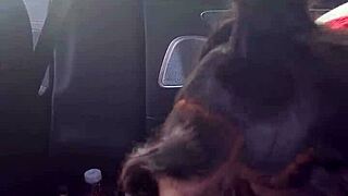 pretty black girl sucking dick sloppy by the lake, spitting and licking balls