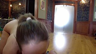 She gets on her knees and takes my hairy cock deep in her mouth for a homemade POV session