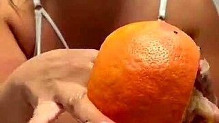 Yo, fruit play is wild fun with this curvy babe! 🍎