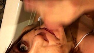 Hey, hottie Sasha is sucking my cock so good, she gets all my load on her tits!