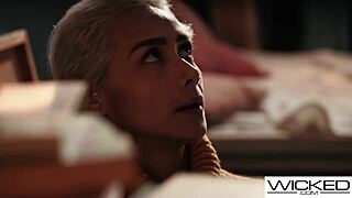 oh wow, the super hot blonde strips and gets fucked hard in lingerie!