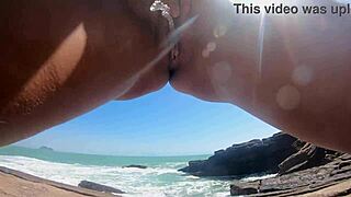 Teen Latina's Big Pussy Lips in Wild Beach Sex