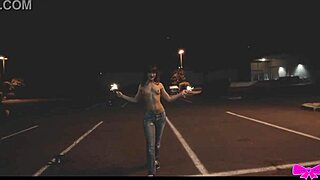 Petite Honey Gold And Skinny Dakota Marr Go Topless Outdoors Flashing In Public With Sparklers