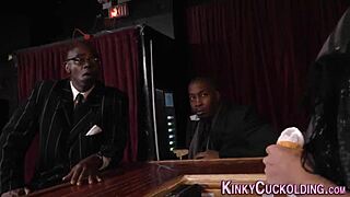 Babe humiliates cuckold husband with blowjob and cum in mouth