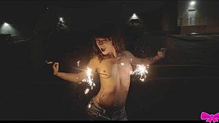 Petite Honey Gold And Skinny Dakota Marr Go Topless Outdoors Flashing In Public With Sparklers