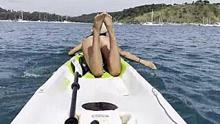 Naughty Monika Fox Squirts Wildly on Kayak in Public Sea