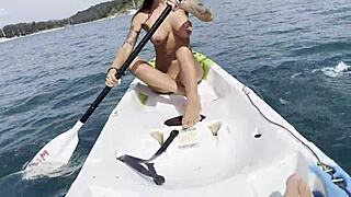Naughty Monika Fox Squirts Wildly on Kayak in Public Sea