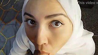 beautiful tattooed arab muslim woman with long hair sucks cock expertly, begging for more until facial