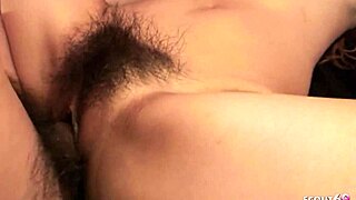 Skinny japanese model with hairy pussy endures rough anal dp creampie