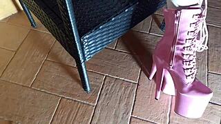 sitting in pantyhose and heels, teasing with latina curves