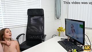 Brunette in casting interview with big tits.