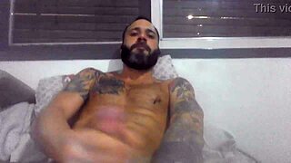 jerk till burst with pierced nipples and tattoos