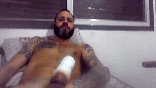 jerk till burst with pierced nipples and tattoos