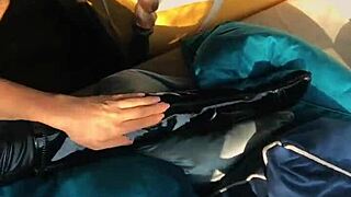 Woman Shows Off In Wetlook Suit And Leather Boots!