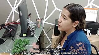 curvy woman sucks monster cock to keep job, gets cum in mouth