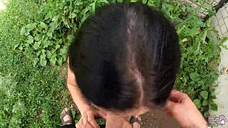 horny student, wanna see her give a sloppy blowjob behind the garages?