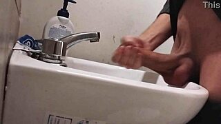 Resting balls on sink, prepping cock for huge cumshot!
