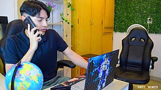 I helped my boyfriend pay off debt with office roleplay. Latina brunette rode him hard in a tight dress!