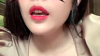 the white-skinned asian girl masturbates on bigo live, showing her big tits