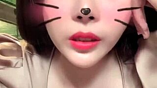 the white-skinned asian girl masturbates on bigo live, showing her big tits