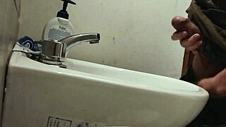 Resting balls on sink, prepping cock for huge cumshot!