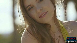 Petite Russian Centerfold Kate Chromia Strips Outdoors