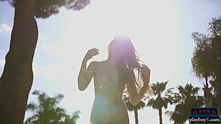 Petite Russian Centerfold Kate Chromia Strips Outdoors