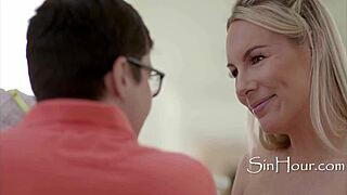 Piano tutor teases student with big boobs during lesson.