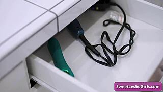 Blonde and brunette roommates play with toys