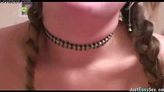 Pigtailed brunette is playing with her big tits solo 😍