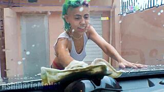 a very hairy carwash putimoda 2 1 with exhibitionist barefoot beaver and natural tits