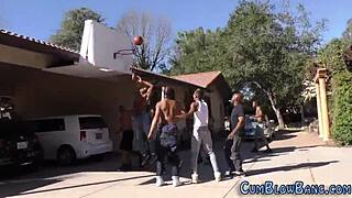 Buxom whore gang banged with deepthroat