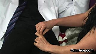 hot hottie gets jizz load on her face gulping all the cream