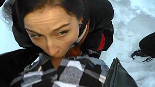 Two Girls Warming Cock in Public Snow