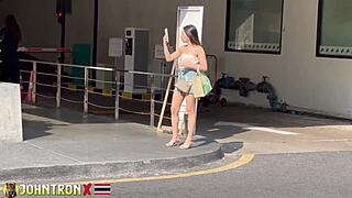 Petite Asian teen bends over for interracial doggystyle creampie in cowgirl ride.