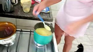Sarah rosa cooks sexy cornmeal porridge with cheese in the kitchen