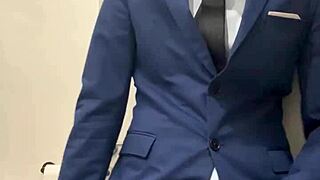 hot daddy jerks off and busts thick load in public toilet