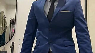 hot daddy jerks off and busts thick load in public toilet