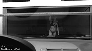 threesome foot sex with blonde and brunette slaves gagging on cock while licking wet pussy... so intense