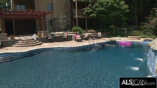 Slender Brunette Tamara Jade Fingers Wet Pussy Lips Poolside To Orgasm