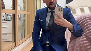 hot daddy jerks off and busts thick load in public toilet