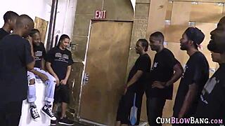 Interracial sucking ho bangs monster cocks in blowbang group hardcore.